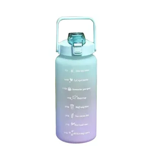 2000ml Sports Water Bottle Portable Lightweight Time Capacity Marking PC Water Bottle for Fitness Cycling Green to Purple