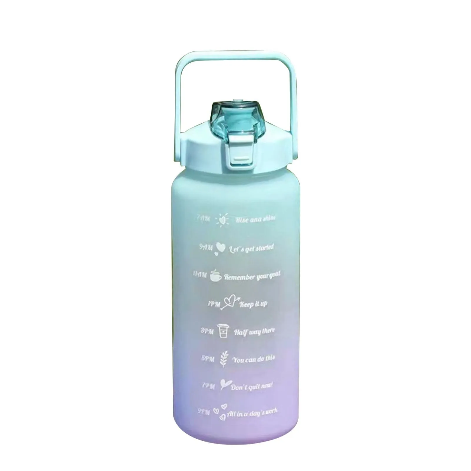 2000ml Sports Water Bottle Portable Lightweight Time Capacity Marking PC Water Bottle for Fitness Cycling Green to Purple