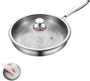 2025 New Titanium Hammered Pan Pro with Lid – 100% Pure Titanium Non-Stick Frying Pan (10.23″) • Ultra-Durable Scratch-Resistant Even-Heating Cookware Compatible with All Stovetops
