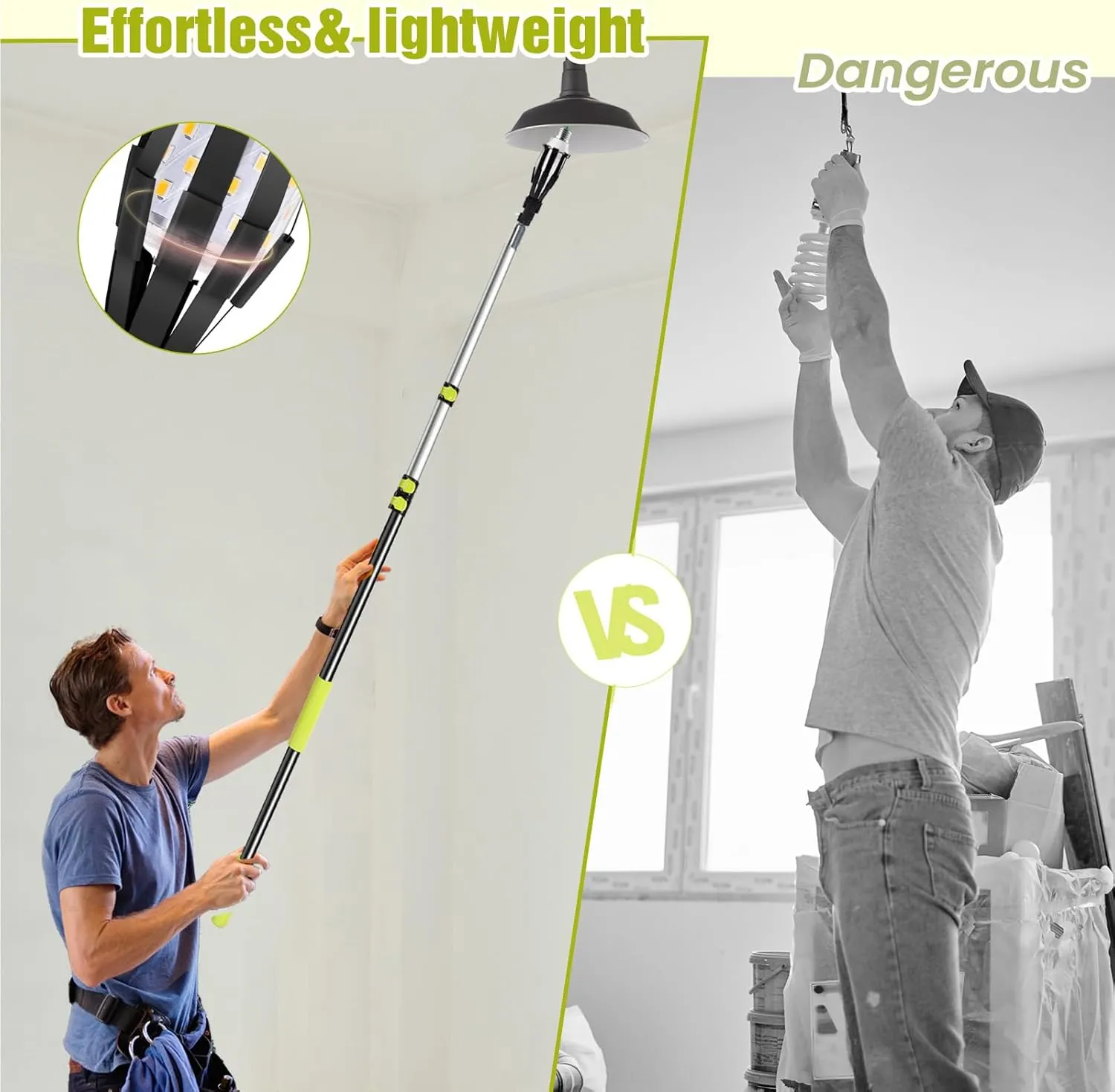 20FT Telescopic Light Bulb Changer for High Ceilings,Aluminum alloy lightweight lightbulb changer for high ceilings,High ceiling light bulb changer with pole for high ceilings and embedded lights