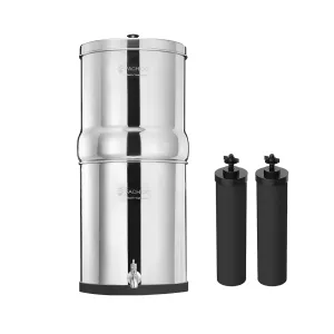 2.25G Stainless Steel Gravity-Fed Water Filter System with 2 Black Purification Filter and Metal Spigot, NSF/ANSI 42 Certification, Reduces up to 99% of Chlorine, for Home, Camping, Outdoor