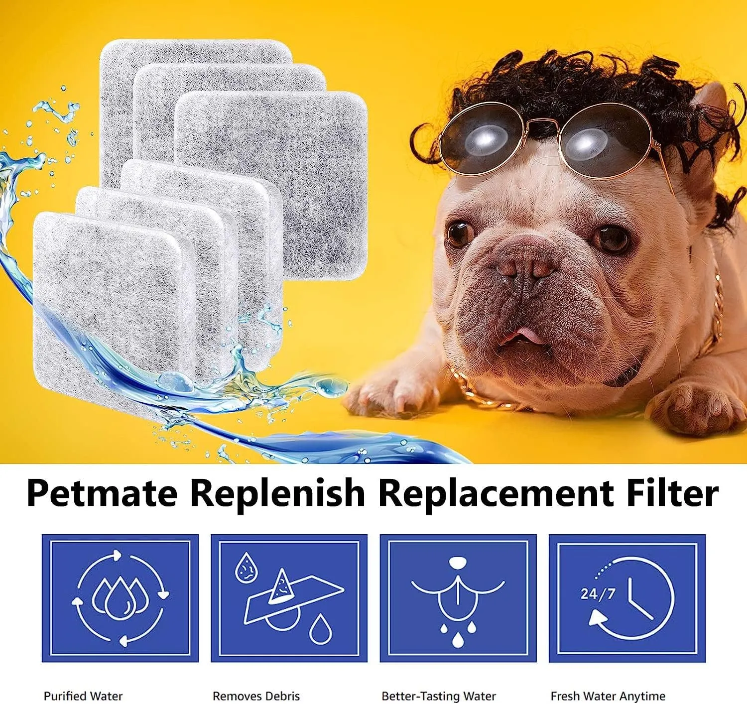 24 Pack Dog Water Fountain Filters, Pet Water Filter Replacement Compatible with Petmate Replendish Mason Pet Water Fountains, Car Drinking Filter for Gravity Waterer Bowls Dispenser