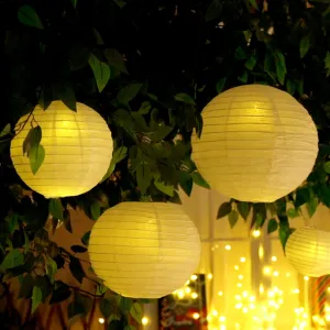 24 Pcs Paper Lanterns Assorted Size Round Hanging Lanterns with Accessories for Indoor Outdoor Home Wedding Birthday Party Decor(White)