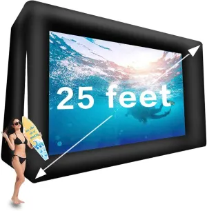25ft Upgrade Inflatable Movie Screen Outdoor Cinema Incl Blower - Seamless Front and Rear Portable Blowup Theater Projection Screen for Churches, Grand Parties, Backyard Pool Fun