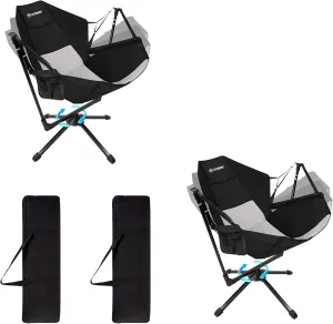 2PCS 360 Degrees Swing Camping Chair, Portable Rocking Camping Chair with Swivel and Reclining Design, Supports 300lbs, Ideal for Camp, Travel and Beach (Black Gray)