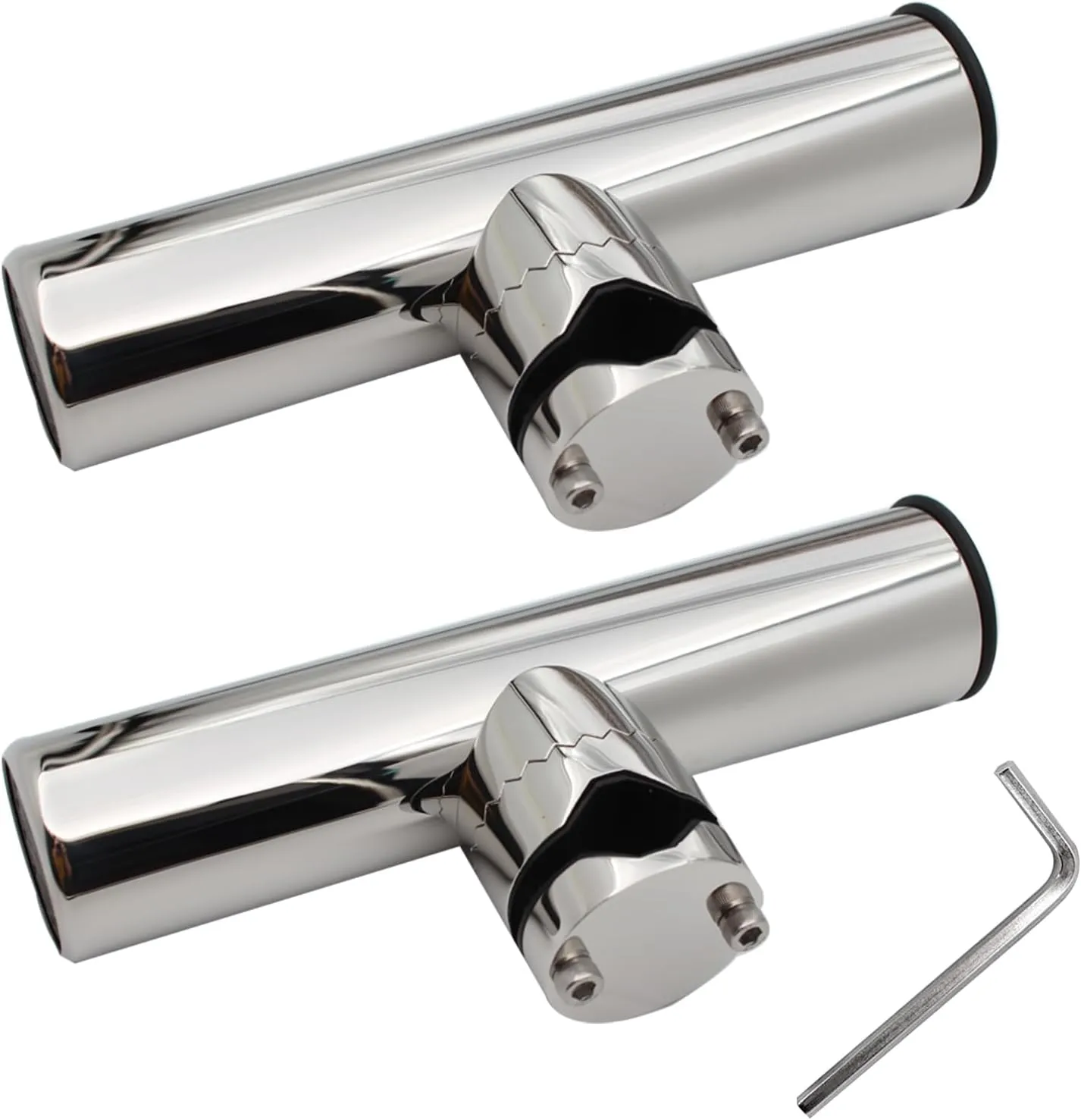 2Pcs Fishing Rod Holder, Rail Mount Fishing Pole Holder, Stainless Tournament Style Clamp on Rod Holder for Rails 3/4" to 1", 7/8" to 1"