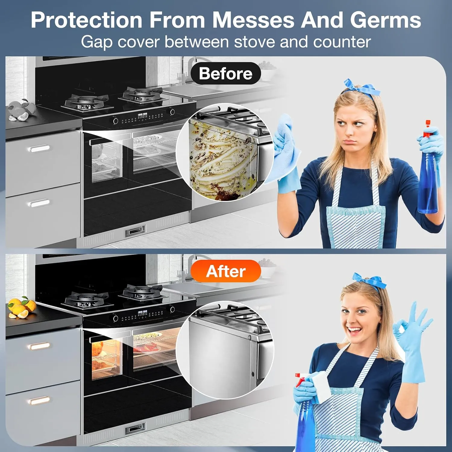 2PCS Kitchen Stove Counter Gap Covers, Stainless Steel Gap Cover, Cooktop Trim Kit, Stove Gap Guards, Oven Gap Filler, Heat Resistant & Effectively Protect Stove Gap Filler(13.8"-27.5" Silver)