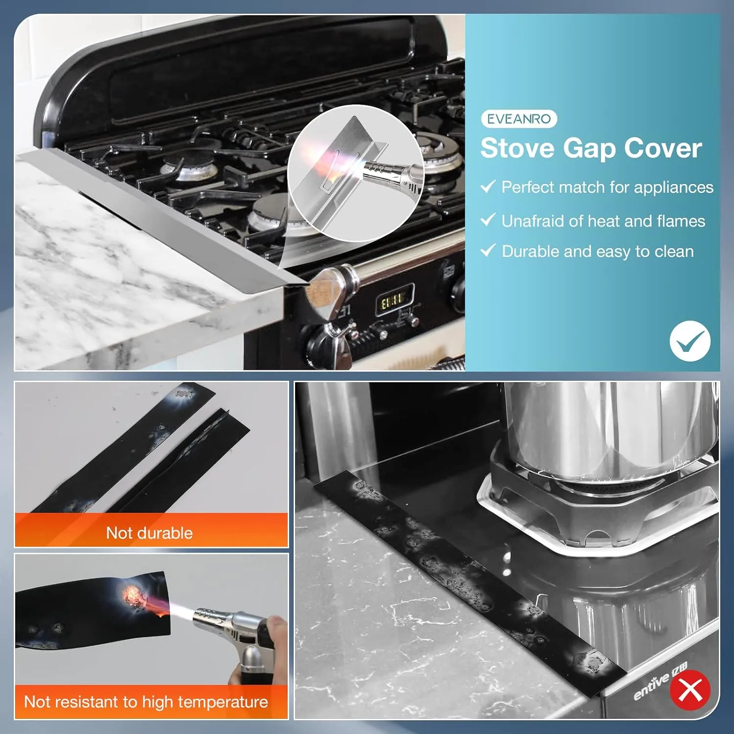 2PCS Kitchen Stove Counter Gap Covers, Stainless Steel Gap Cover, Cooktop Trim Kit, Stove Gap Guards, Oven Gap Filler, Heat Resistant & Effectively Protect Stove Gap Filler(13.8"-27.5" Silver)