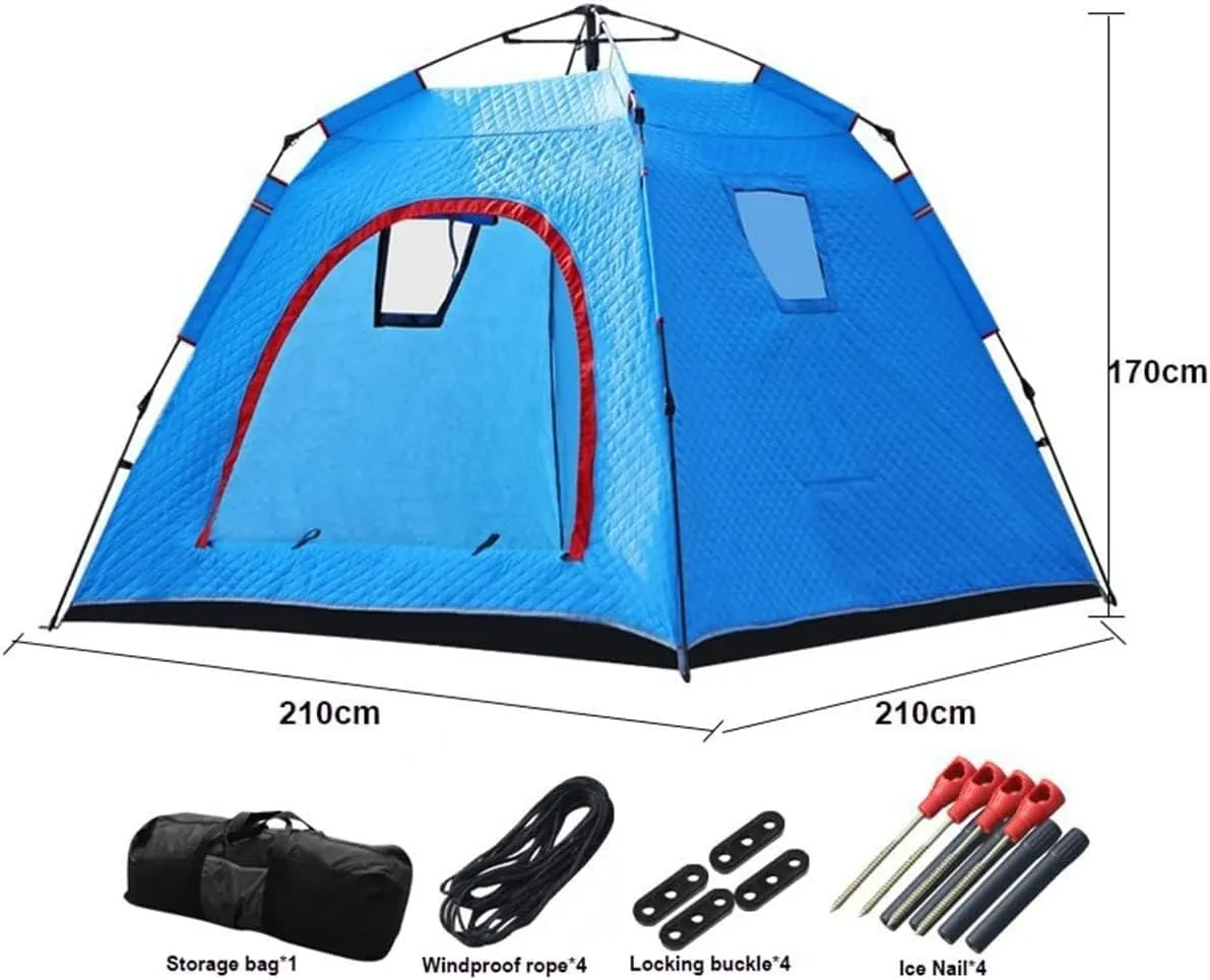 3-5 People Ice Fishing Hut Tent with Carry Bag, Winter Ice Fishing Shelter Fully Automatic Warm and Thick Cotton Tent, Outdoor Camping Warm Shade Shelter Tent