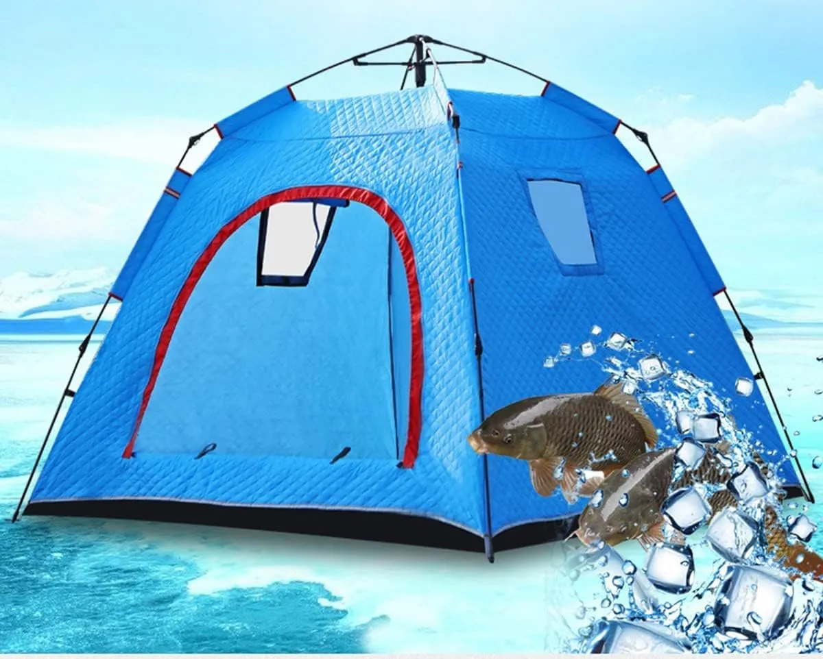 3-5 People Ice Fishing Hut Tent with Carry Bag, Winter Ice Fishing Shelter Fully Automatic Warm and Thick Cotton Tent, Outdoor Camping Warm Shade Shelter Tent