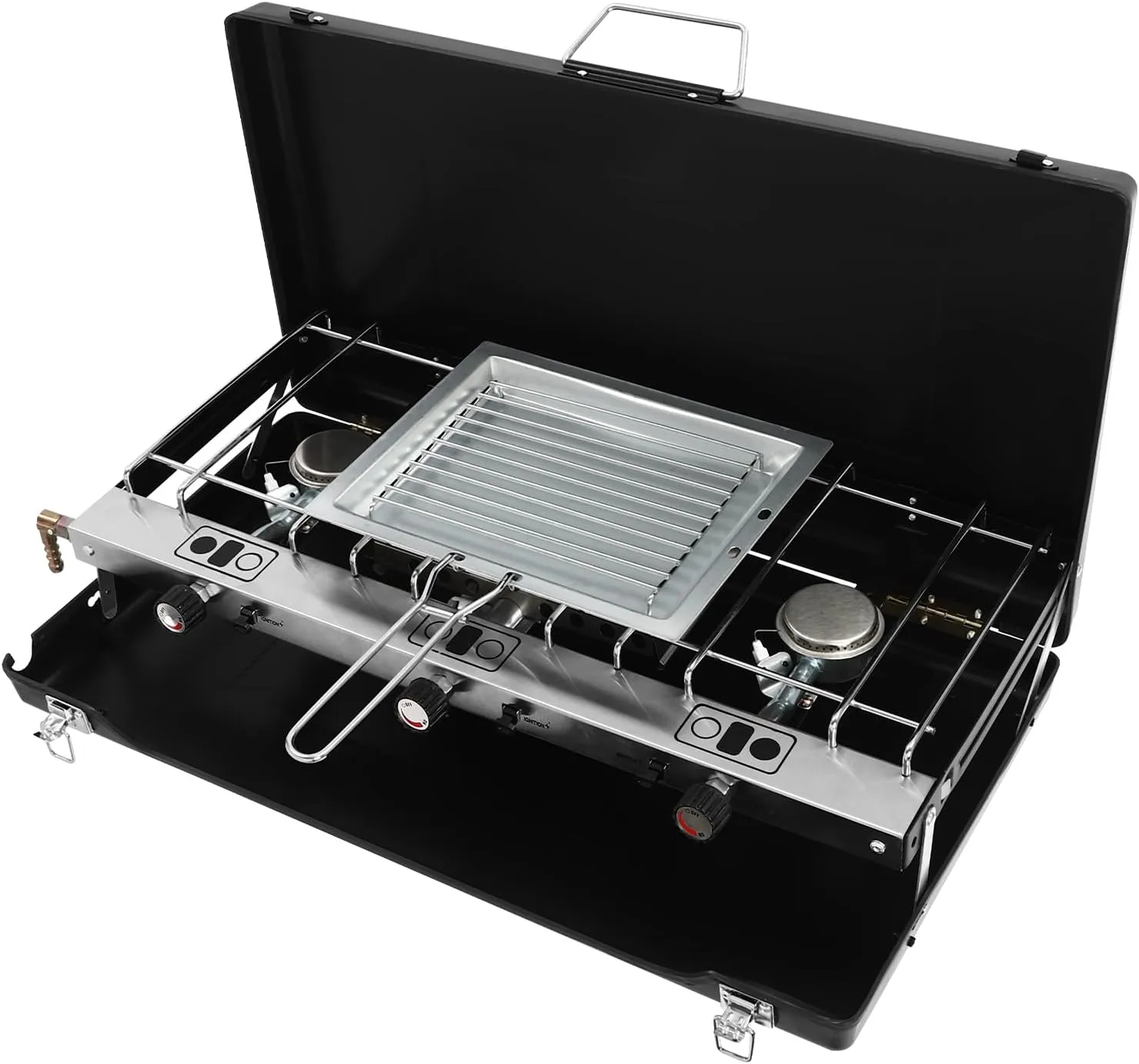 3-Burner Propane Camping Stove, Portable Camp Stove with 3 Adjustable Burners, Propane Portable Stove for Camping, Tailgating, Grilling, BBQs