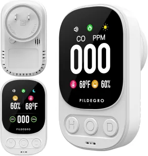 3-in-1 Carbon Monoxide Detector Plug in, Professional 2.1" LED Plug-and-Play Real-Time CO Monitor with Temp & RH, Premium Portable Travel CO Alarm 85dB Loud for Air Safety (White/Classic)