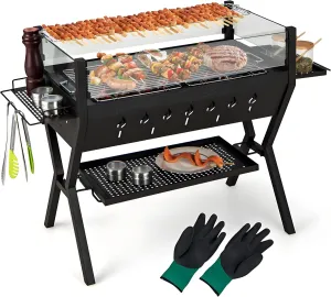 3 in 1 Charcoal BBQ Grill with Wind Guard & Seasoning Racks, 280 sq.in Stainless Steel Camp Stove Fire Pit & Grill for Backyard Camping & Tailgating