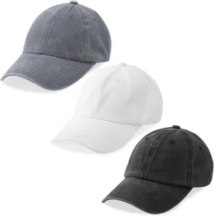 3 Pack Washed Plain Baseball Cap, Retro Adjustable Dad Hats Gift for Men/Women,Unstructured/Cotton