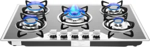 30 Inch Gas Cooktop, 5 Burners Built-In Stove Top Stainless, LPG/NG Convertible Stove Dual Fuel Sealed Gas Hob Tempered Glass Kitchen Gas Cooker Stove,Built-In Gas Stove Top Of Stainless Steel