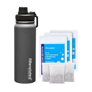 30 oz Stainless Steel Water Cup   3 Alkaline Filtration Bags - Hydrogen Rich Water Filtration System - pH 9.5 