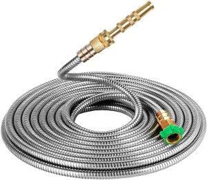 304 Stainless Steel Metal Garden Hose 75 Feet with Brass Garden Hose Nozzle Flexible, Portable & Lightweight Kink Free Garden Water Outdoor Hose