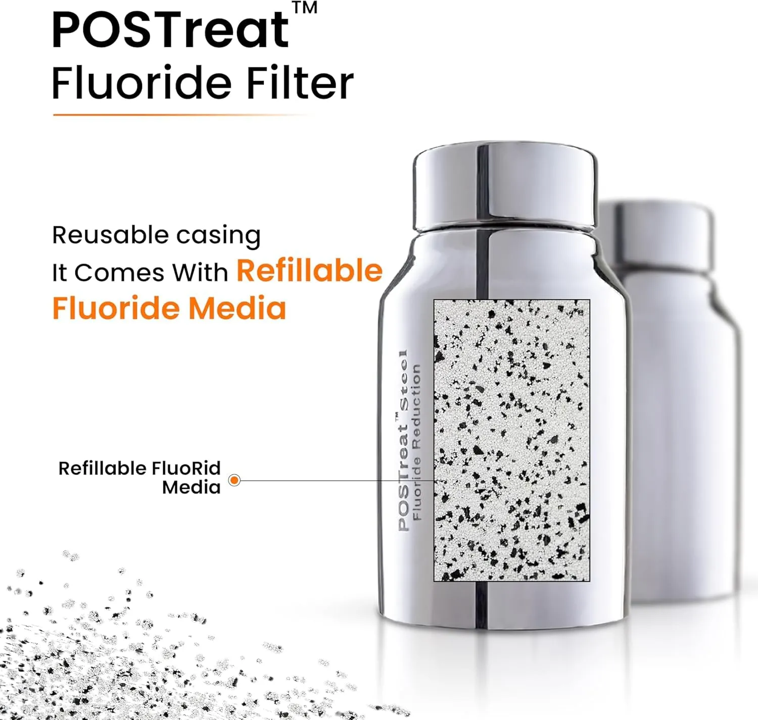 3.25 Gallons NSF Certified AISI 304 Stainless Steel Water Filter with 2 Smart Carbon (Black) Filters, 2 POSTreat Steel Fluoride Removal Elements & Free Stainless Steel Spigot