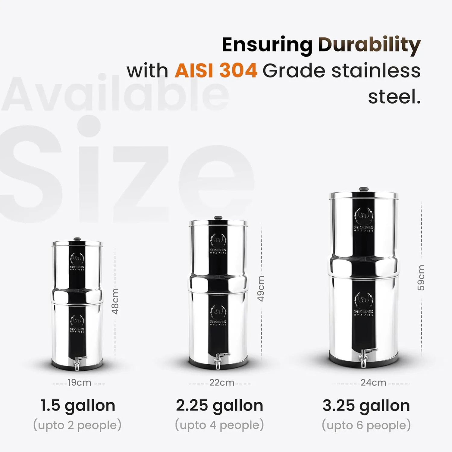 3.25 Gallons NSF Certified AISI 304 Stainless Steel Water Filter with 2 Smart Carbon (Black) Filters, 2 POSTreat Steel Fluoride Removal Elements & Free Stainless Steel Spigot