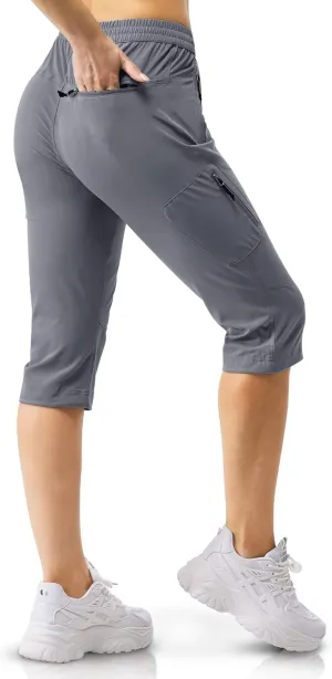 33,000ft Women's Capri Golf Pants Casual Quick Dry UPF 50  Lightweight Stretch Cargo Hiking Pants with Pockets