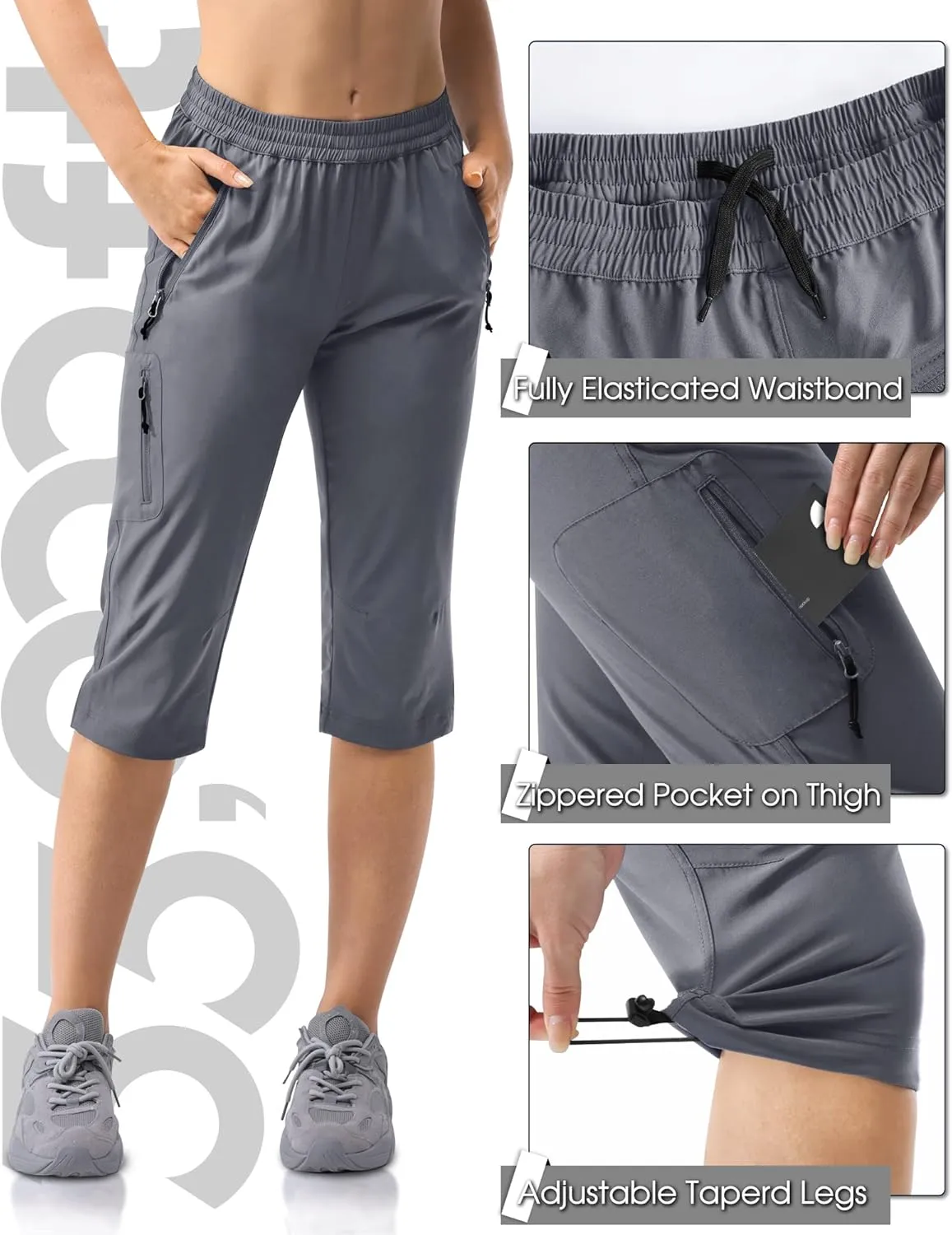 33,000ft Women's Capri Golf Pants Casual Quick Dry UPF 50  Lightweight Stretch Cargo Hiking Pants with Pockets