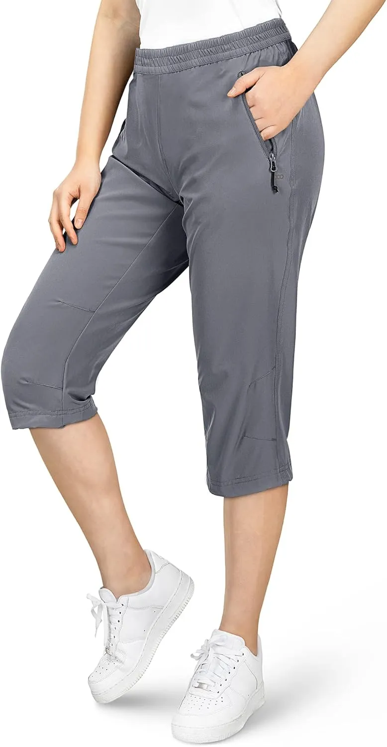 33,000ft Women's Capri Golf Pants Casual Quick Dry UPF 50  Lightweight Stretch Cargo Hiking Pants with Pockets