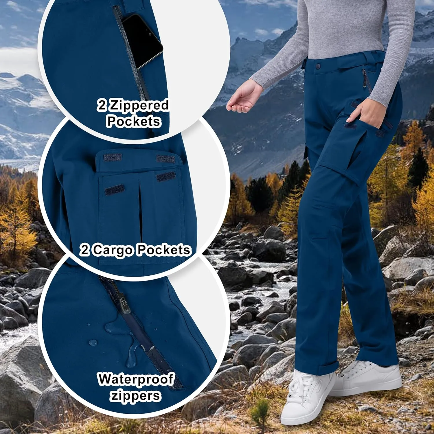 33,000ft Women's Rain Pants, Waterproof Lightweight Breathable Rain Overall Hiking Pants