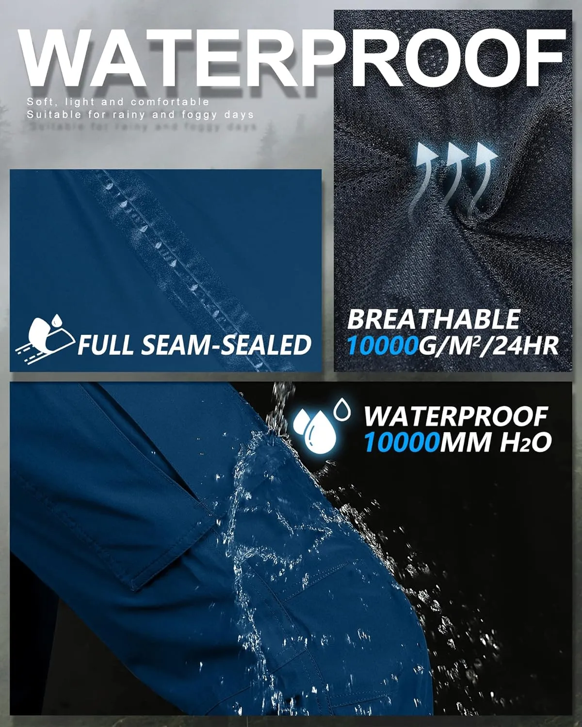 33,000ft Women's Rain Pants, Waterproof Lightweight Breathable Rain Overall Hiking Pants