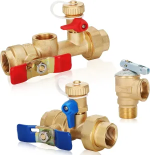 3/4in Tankless Water Heater Valve Kit with Pressure Relief Valve, IPS Isolator Tankless Water Heater Service Valve Kit, Suitable for rheem/rinai/ecosmart/navien/noritz/takagi/bosch
