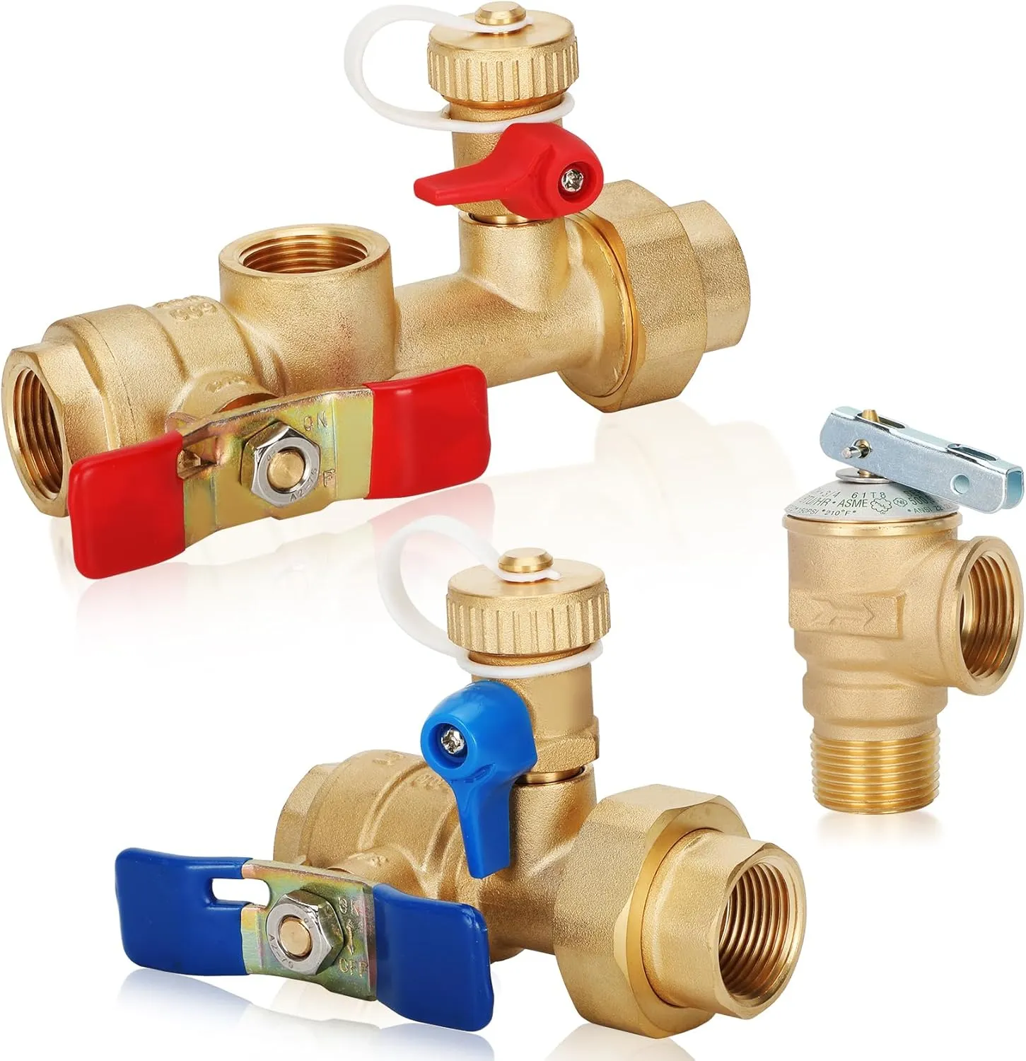 3/4in Tankless Water Heater Valve Kit with Pressure Relief Valve, IPS Isolator Tankless Water Heater Service Valve Kit, Suitable for rheem/rinai/ecosmart/navien/noritz/takagi/bosch