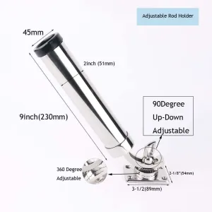 360° Adjustable Fishing Rod Holder Boat Stainless Steel Rod Holder Deck Mount Rectangular Base for Marine Yacht Boat Camper RV (Set of 2)