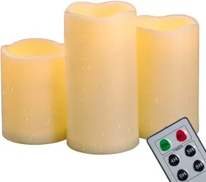 3PCS 4"5"6" Outdoor Waterproof LED Pillar Candles with Remote & Timer/Large Battery Operated Flickering Flameless Plastic Fake Candles for Outside Patio Decorative Hanging Lantern Home Decor