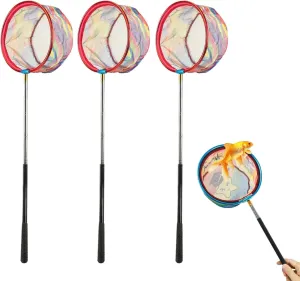 3pcs Fishing Net with Handle, Stainless Steel Extendable from 16'' to 58'' Kids Fishing Net Detachable Fish Nets for Shrimp Crab Bug Insect Butterfly with Handle