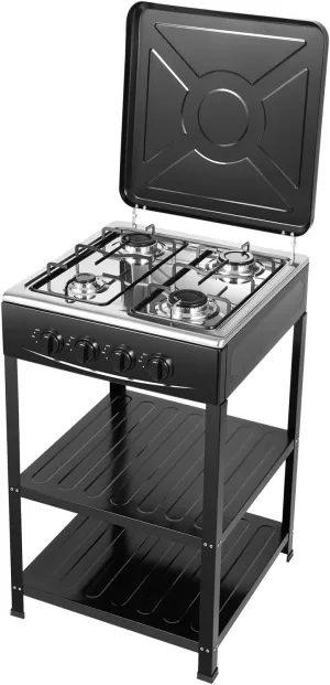 4 Burner Gas Stove, Portable Outdoor Stove Cooktops, Manual Ignition Camping Stover, Propane Gas BBQ Grill with 2 Tier Storage Rack, Outdoor Gas Powered Stove for RV, Outdoor Cooking