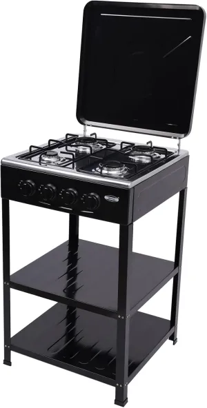 4 Burner Gas Stove Portable Outdoor Stove, Portable Propane Stove with Support Leg Bracket & Wind Blocking Cover Adapter, Heavy Duty Stainless Steel Gas Cooker for Home RV Black (9.3*19.3*31.1inch)