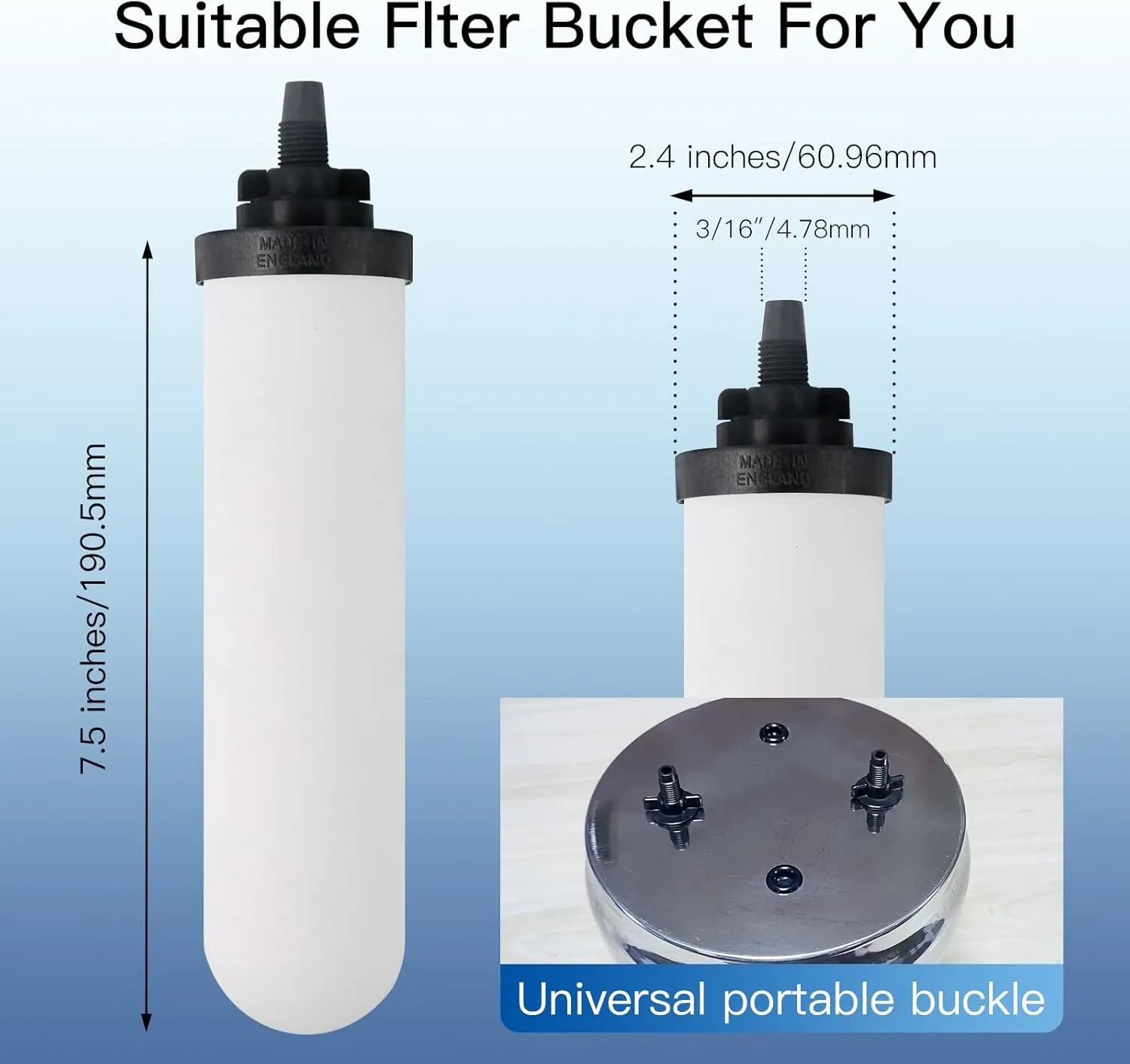 4PCS 7" Ceramic Filter, Replacement Filters Candle Activated Carbon for ProOne® Countertop Gravity Water Filter System, Household Water Bucket,Water Cooler Filtration Systems