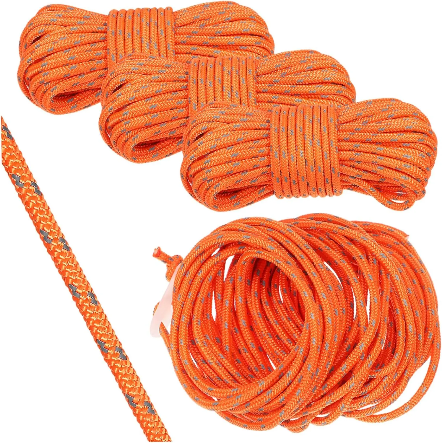 4pcs Heavy Duty Reflective Camping Rope High Visibility Nylon Tent Guide Cord with Storage Bag for Outdoor Use Hiking Climbing and Camping Activities