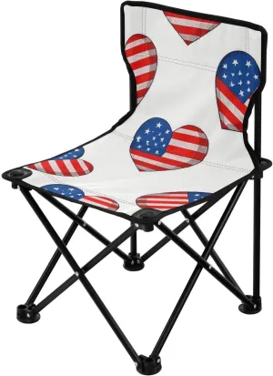 4th of July Independence Day Red and Blue Love Collapsible Camp Chairs for Adults Ultra-Lightweight Ultralight Camp Chair Includes Carry Bag Outdoor Chairs for Camp Outdoor