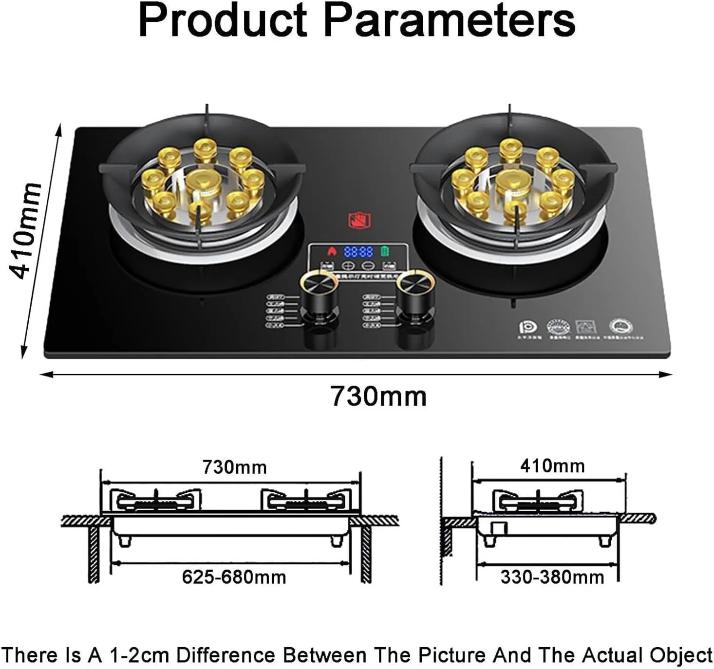 5.2KW Gas Stove 2 Burners, 9 Cavity High Fire Stove, Black Tempered Glass Cast Iron Pot Holder, Adjustable Flame Size Kitchen Gas Cooker, for Home Kitchen Camping(LPG)