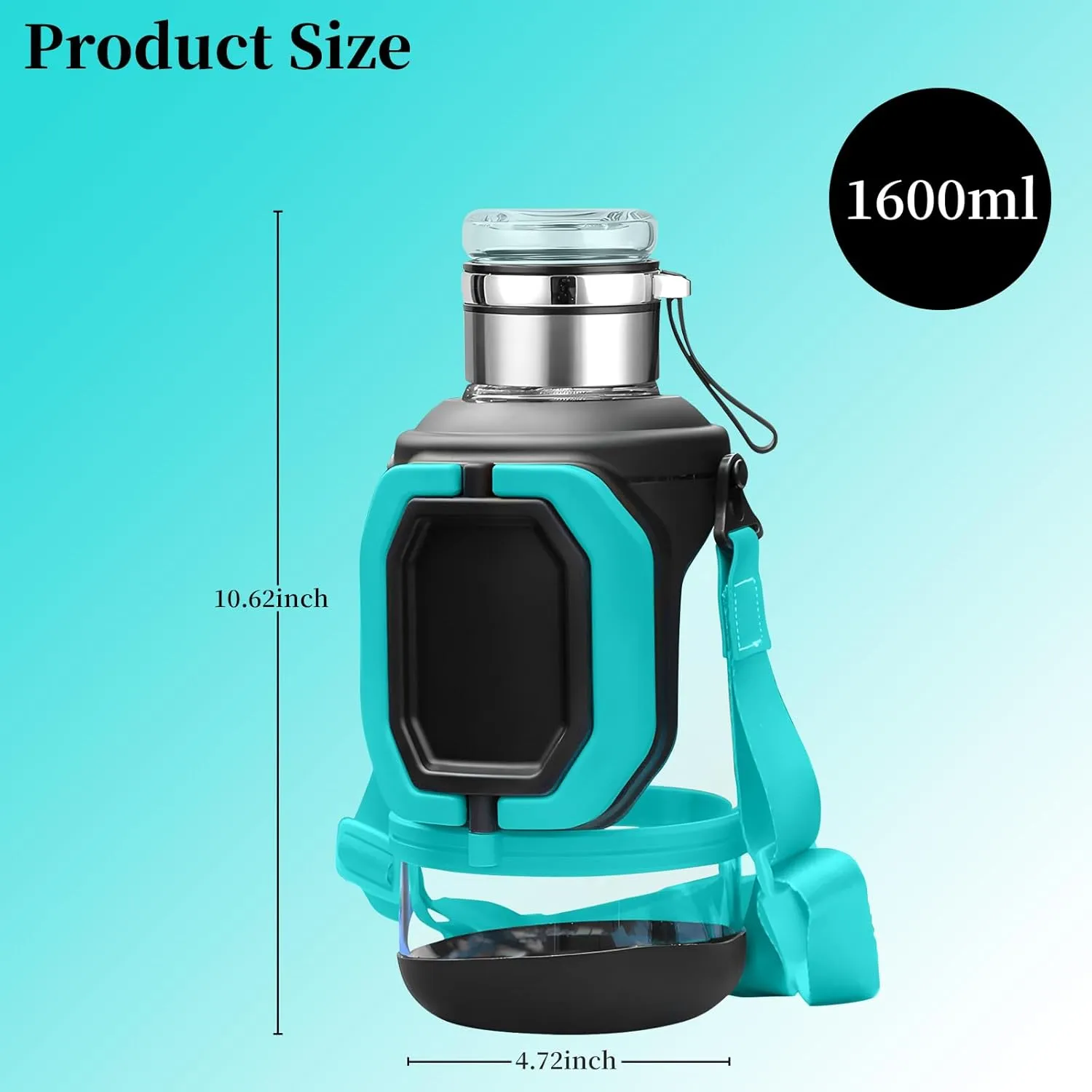 56OZ Folding Handle Glass Water Bottle,Tea Separation Glass Mug Premium Feeling,1600ML Large Capacity Portable Water Bottle,Outdoor Borosilicate Mug,Gift for Father's Day,New Year,Birthday (Blue)