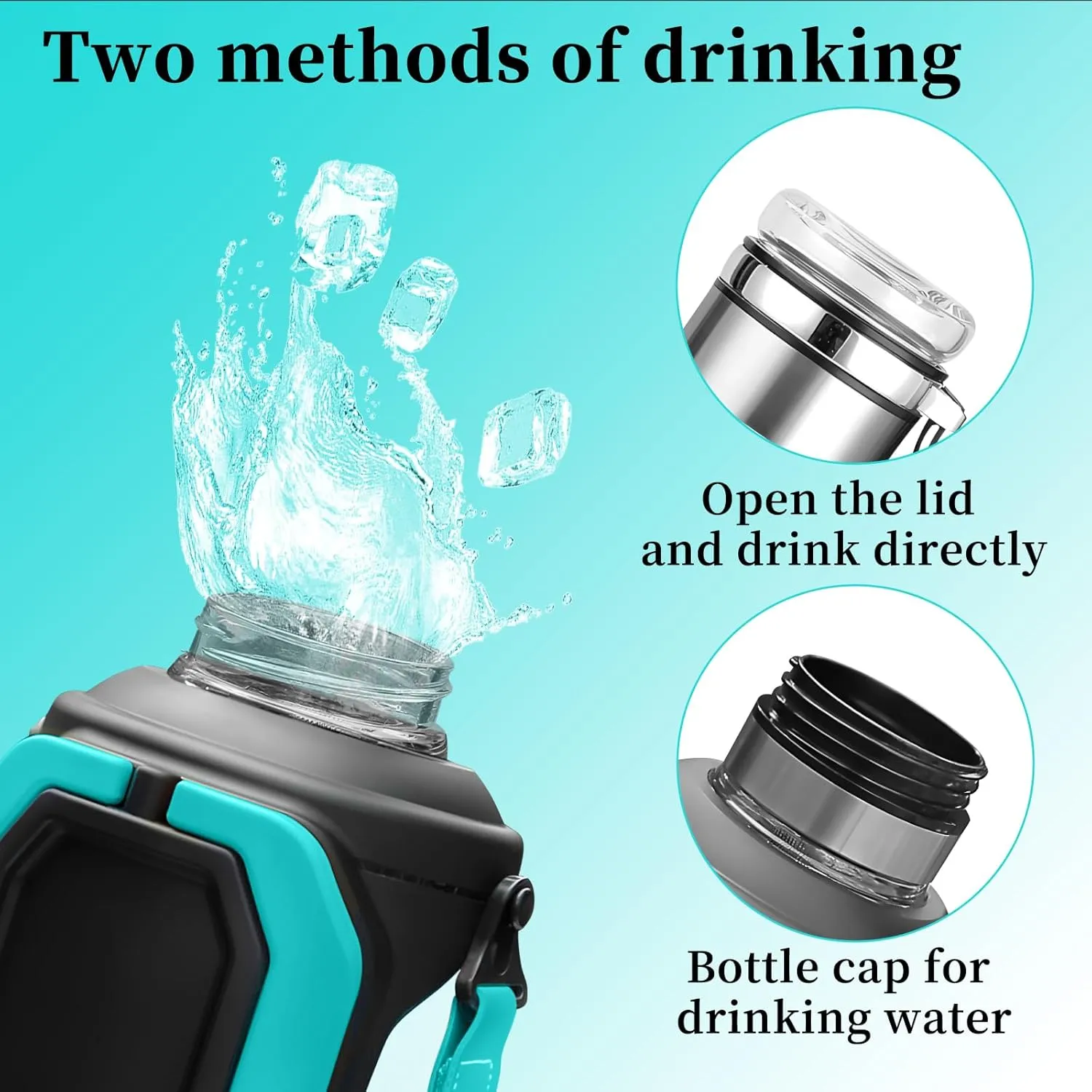 56OZ Folding Handle Glass Water Bottle,Tea Separation Glass Mug Premium Feeling,1600ML Large Capacity Portable Water Bottle,Outdoor Borosilicate Mug,Gift for Father's Day,New Year,Birthday (Blue)