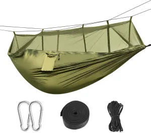 600lbs Camping Hammock with Mosquito Net - Ultralight 210t Parachute Nylon, Foldable & Portable for Hiking, Backyard, Travel, Includes Carabiners & Straps