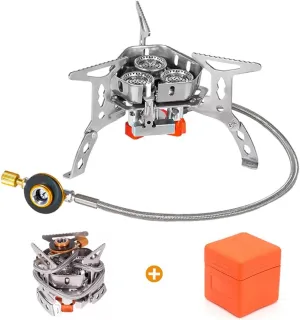 6800W Windproof Camp Stove, equipped with a fuel canister adapter, piezo ignition, and carry case, suitable for outdoor backpacking, hiking, and picnics (Stove)