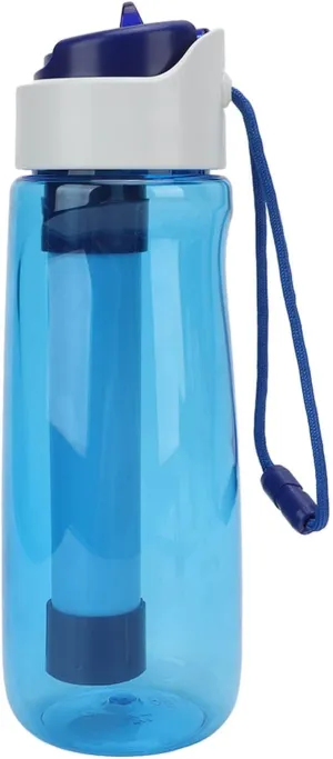 750ML Portable Filtered Water Bottle, Removable Washable Multi Layer Filtration, Purified ABS Material Water Bottle for Camping Cycling Outdoor Activities (Blue)