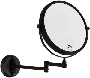 8 Inch Double-Sided Swivel Wall Mount Makeup Mirror, 360°Swivel Extension Round Two-Side Retractable Bathroom Vanity Mirror 3X Magnification with Bronze Finish,Blacksquarebottom(Blackroundbottom)