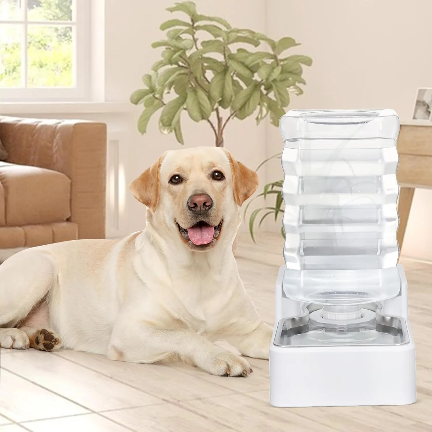 8L Automatic Large Capacity Dog and Cat Water Dispenser with Stainless Steel Bowl,100% BPA-Free,Gravity Waterer,Suitable for Medium and Large-Sized Cats and Dogs (White, 8L)