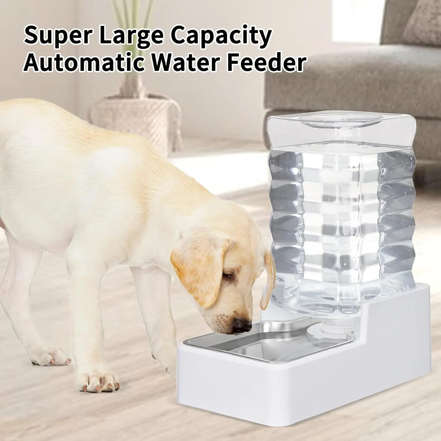 8L Automatic Large Capacity Dog and Cat Water Dispenser with Stainless Steel Bowl,100% BPA-Free,Gravity Waterer,Suitable for Medium and Large-Sized Cats and Dogs (White, 8L)