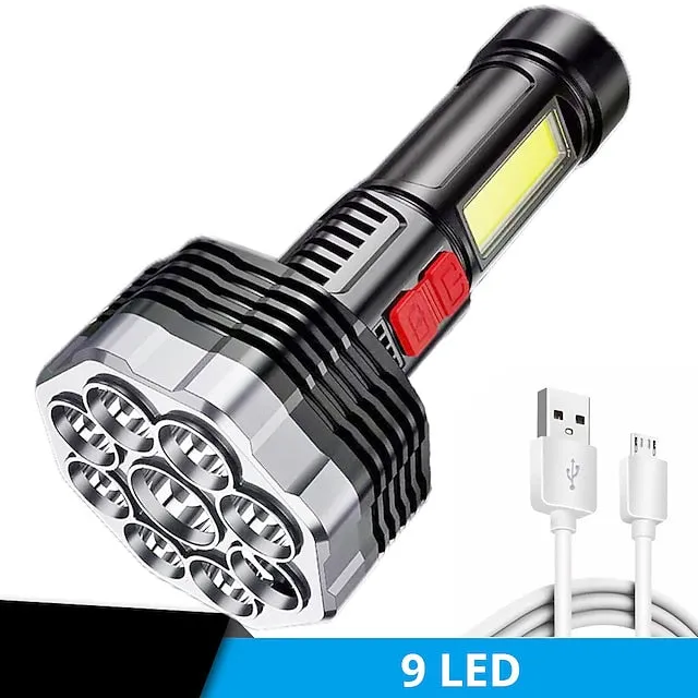 9 LED Flashlight Super Strong Torch with USB Rechargeable Handheld Lantern Waterproof Portable