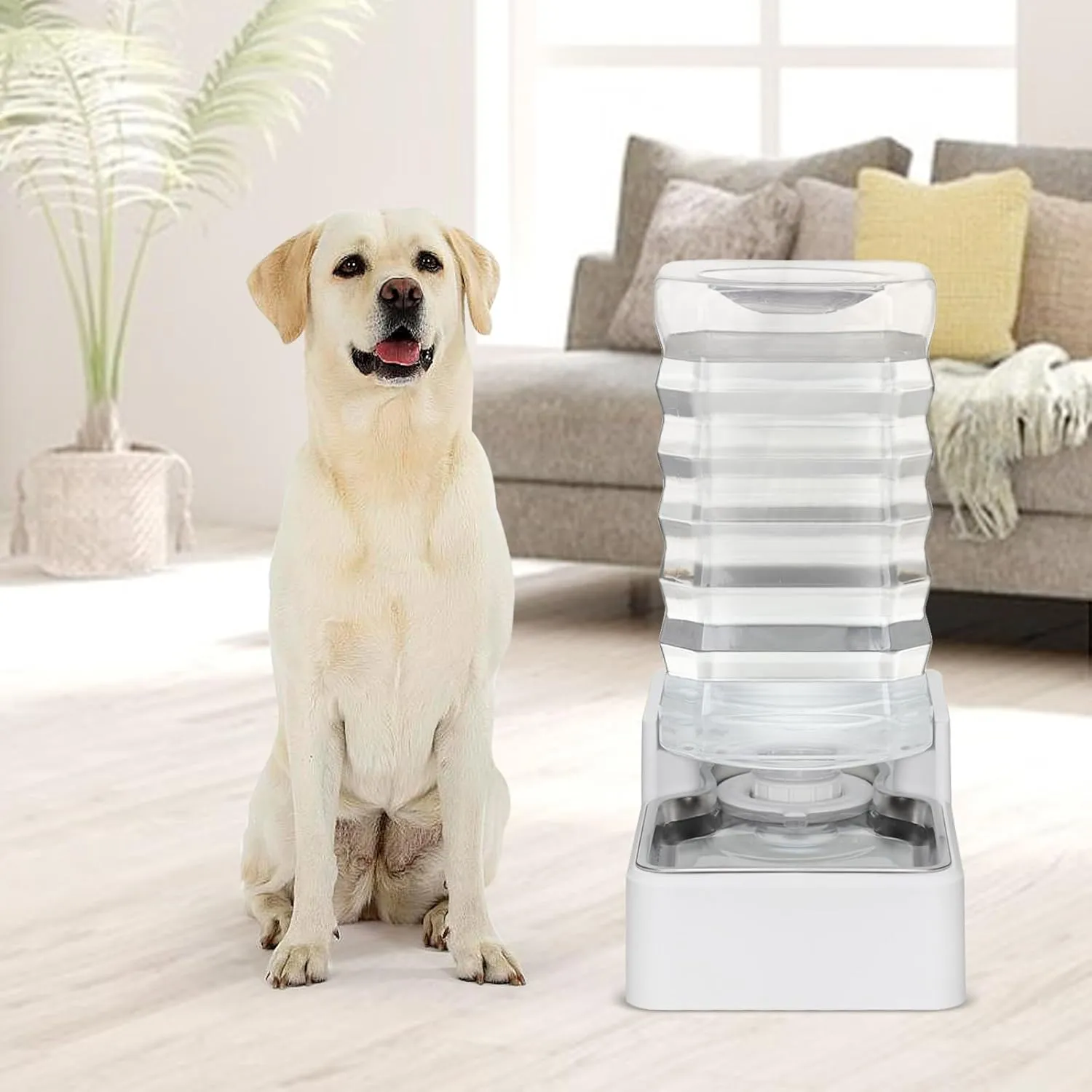 9L Upgraded Automatic Large Capacity Dog and Cat Water Dispenser with Stainless Steel Bowl,100% BPA-Free,Gravity Waterer,Suitable for Medium and Large-Sized Cats and Dogs (White, 9L )
