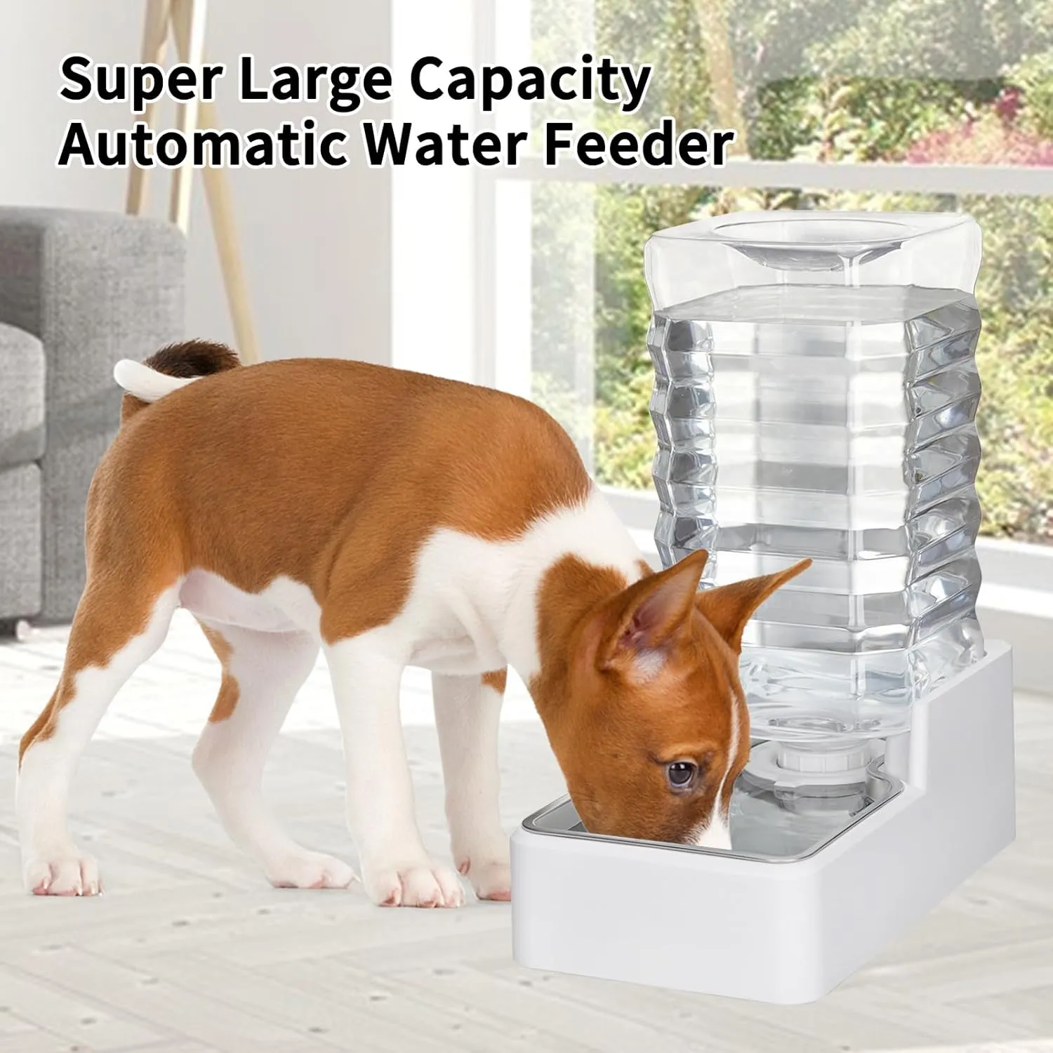 9L Upgraded Automatic Large Capacity Dog and Cat Water Dispenser with Stainless Steel Bowl,100% BPA-Free,Gravity Waterer,Suitable for Medium and Large-Sized Cats and Dogs (White, 9L )
